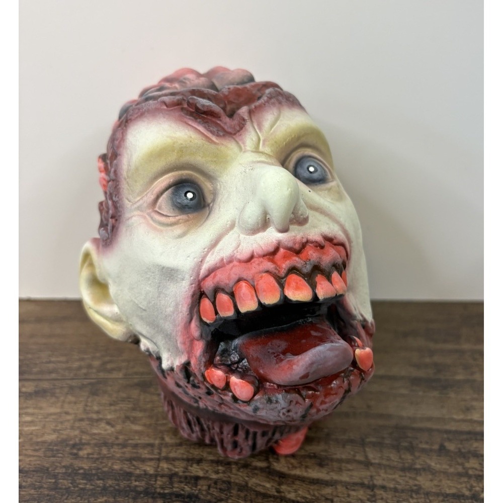 Halloween Rubber 6" Zombie Head Prop Brains Tongue Out Big Eyes Teeth